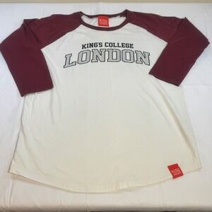 Kings College London Raglan Baseball T Shirt White Burgundy 3/4 Sleeve Cotton S